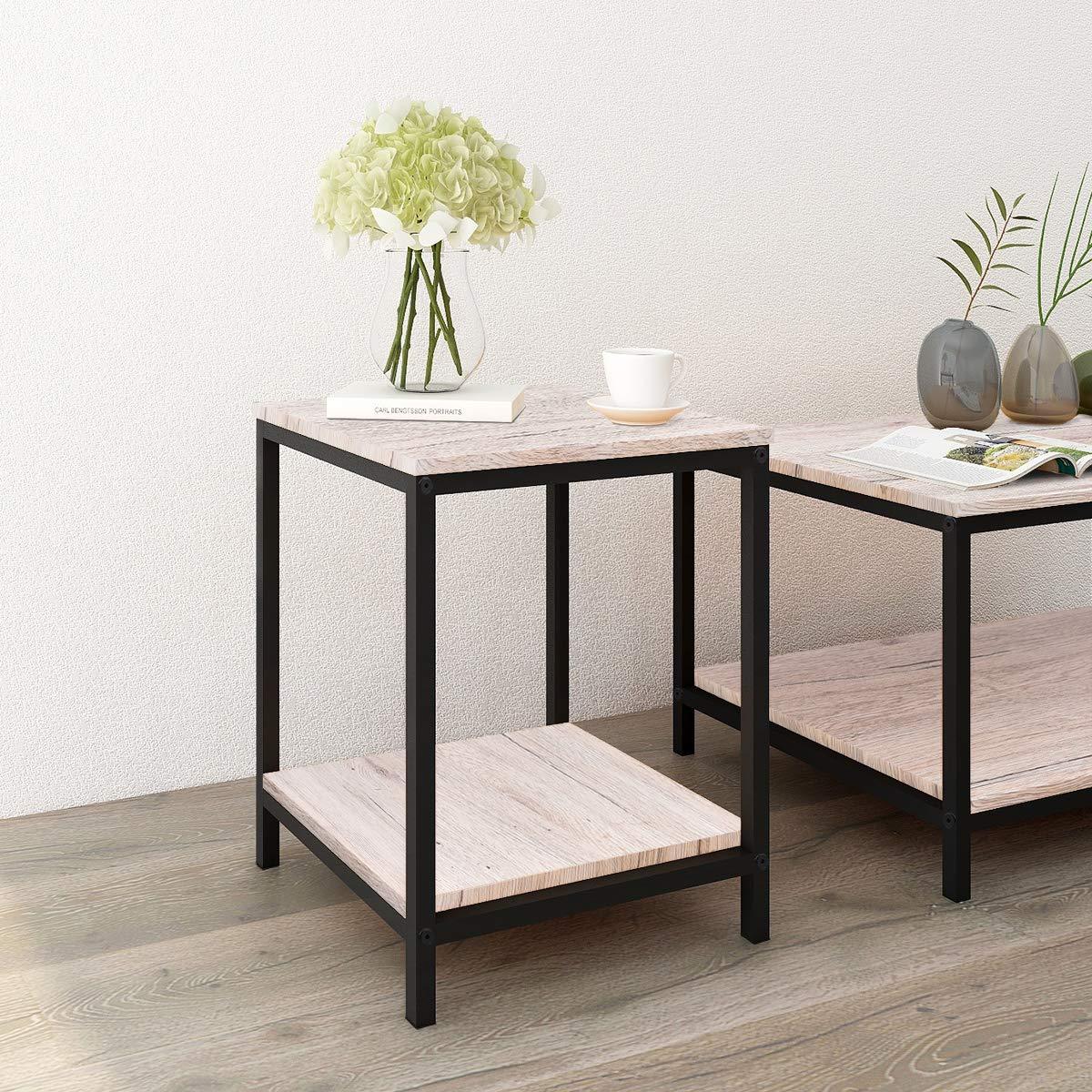 Sheesham Iron Frame Solid Wood Bedside End Table for Living Room Accent Table Night Stand for Bedroom - Furnishiaa -  -